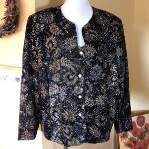 VTG MAGGIE McNAUGHTON sz 22W Velvet Top Blazer ELEGANT Daffodils Mums Fern NEW